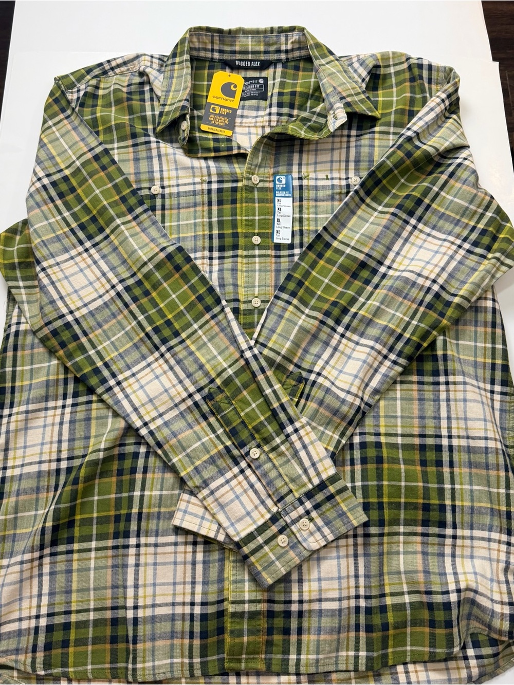 Carhartt Rugged Flex Plaid Shirt Men XL Tall Relaxed Fit Green Flannel - Picture 7 of 16